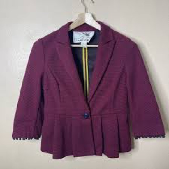 Tabitha Peplum Red Navy Knit Blazer Jacket Anthropologie - Picture 3 of 3